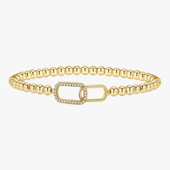 Jewelry - NEW 14K Gold Plated Gold Beaded Bracelet with Crystal Accents